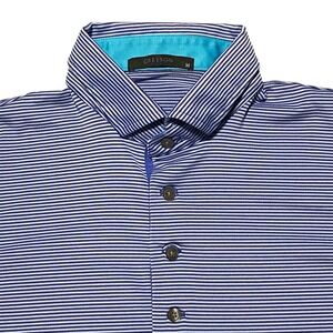 Greyson Mens Striped Short Sleeve Golf Polo Shirt Blue White Size M